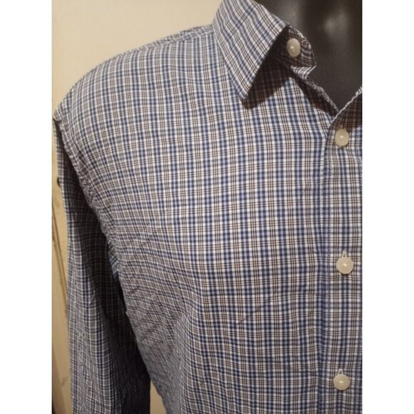 UNTUCKit Button Up Shirt Mens Large L Blue Plaid Varick Long Sleeve Stretch - Picture 5 of 11